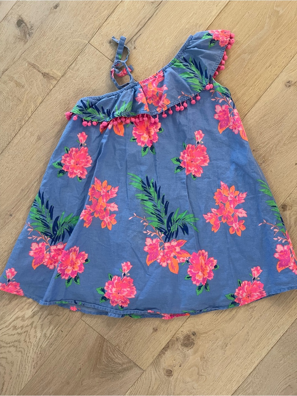 Tommy Bahama Blue Dress with Neon Pink Tropical Floral Print girls size 6
